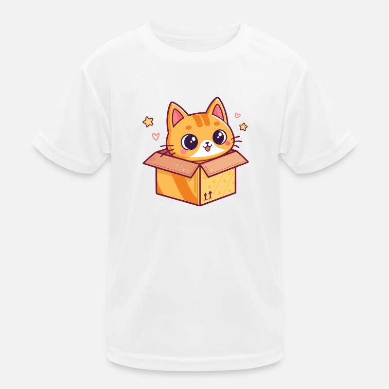 Happy kitten in a cardboard box Kids Functional T-Shirt