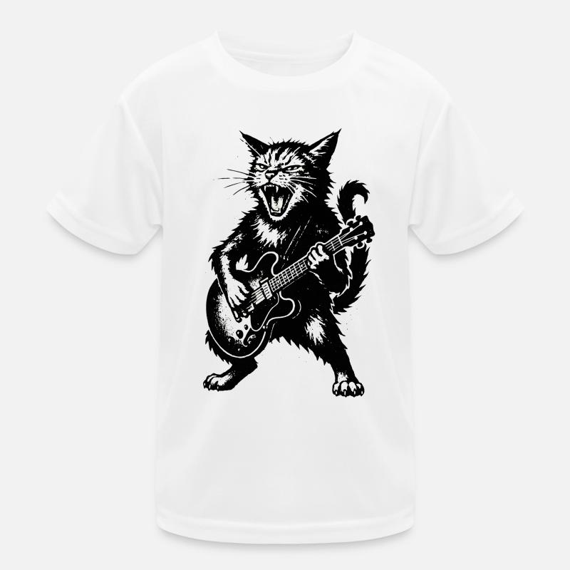 Wütige Katze mit E-Gitarre Kinder Funktions-T-Shirt