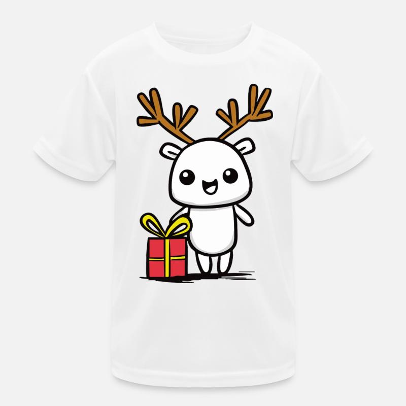 Cuddly reindeer with gift Kids Functional T-Shirt