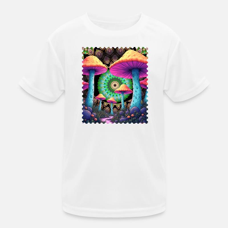 Psychedelic mushrooms in the mandala forest Kids Functional T-Shirt