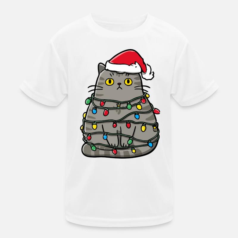 Klodset Kat Jul - Funktionsshirt til børn - hvid