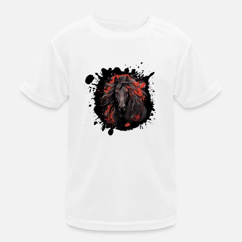 Schwarzes Pferd mit rotem Splatter Kinder Funktions-T-Shirt