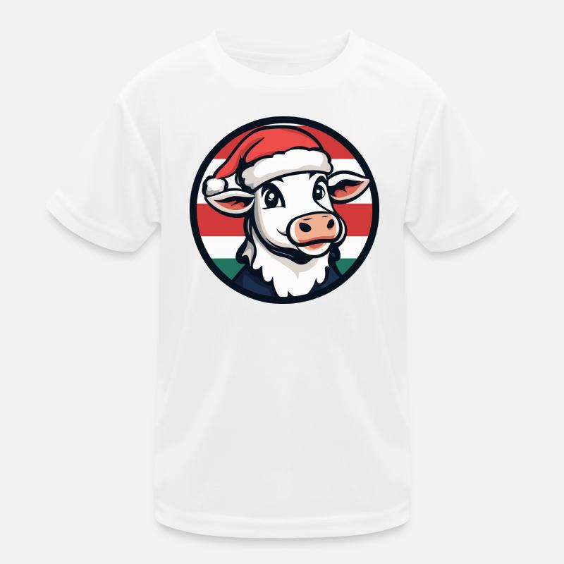 Weihnachtskuh im Festtagsrot-Grün Kinder Funktions-T-Shirt