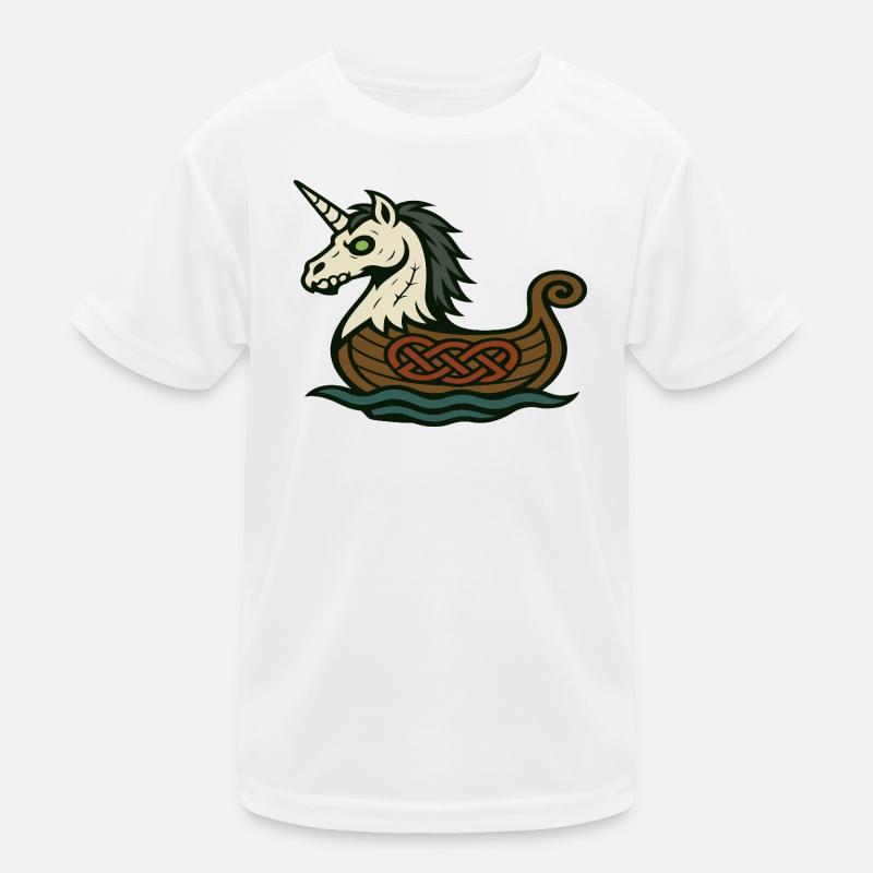 Untoter Wikinger-Einhorn im nordischen Langschiff Kinder Funktions-T-Shirt