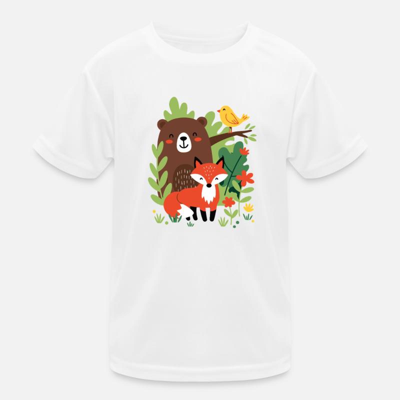 Forest Animals - Bear, Fox & Bird Kids Functional T-Shirt
