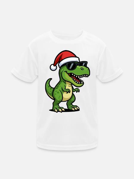 T-Rex Santa mit Sonnenbrille - Kinder Funktions-T-Shirt - Weiß