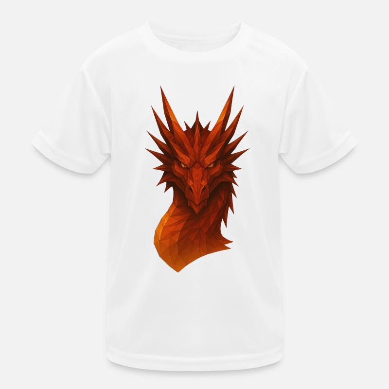 Flammender Lowpoly Drache - Kinder Funktions-T-Shirt - Weiß