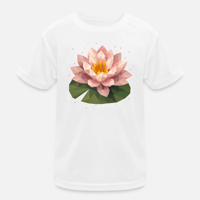 Polygon Water Lily in Pink on Green Leaf Kids Functional T-Shirt