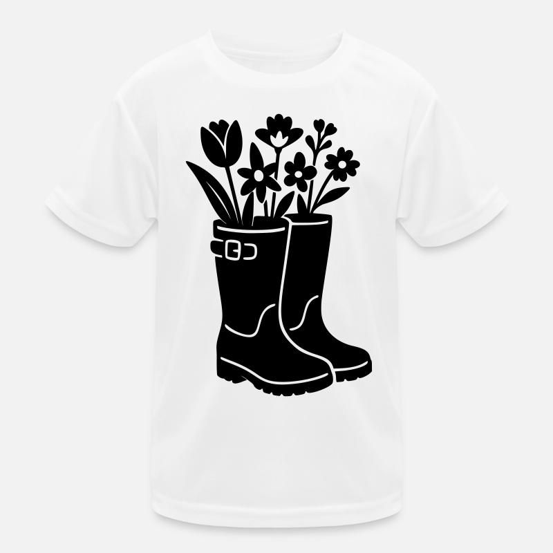 Frühlingsstiefel mit Blumen Kinder Funktions-T-Shirt