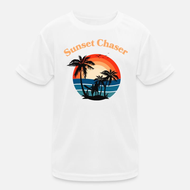 Retro Surfer Sunset Palm Tree Graphic Kids Functional T-Shirt