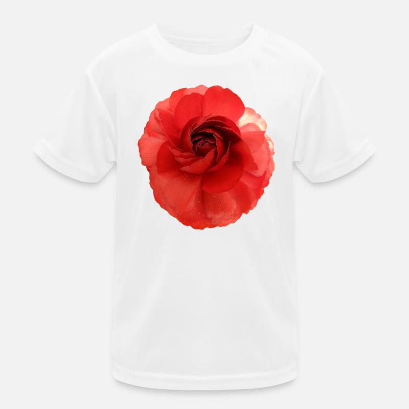 Rote Rose Blütenprint groß Kinder Funktions-T-Shirt