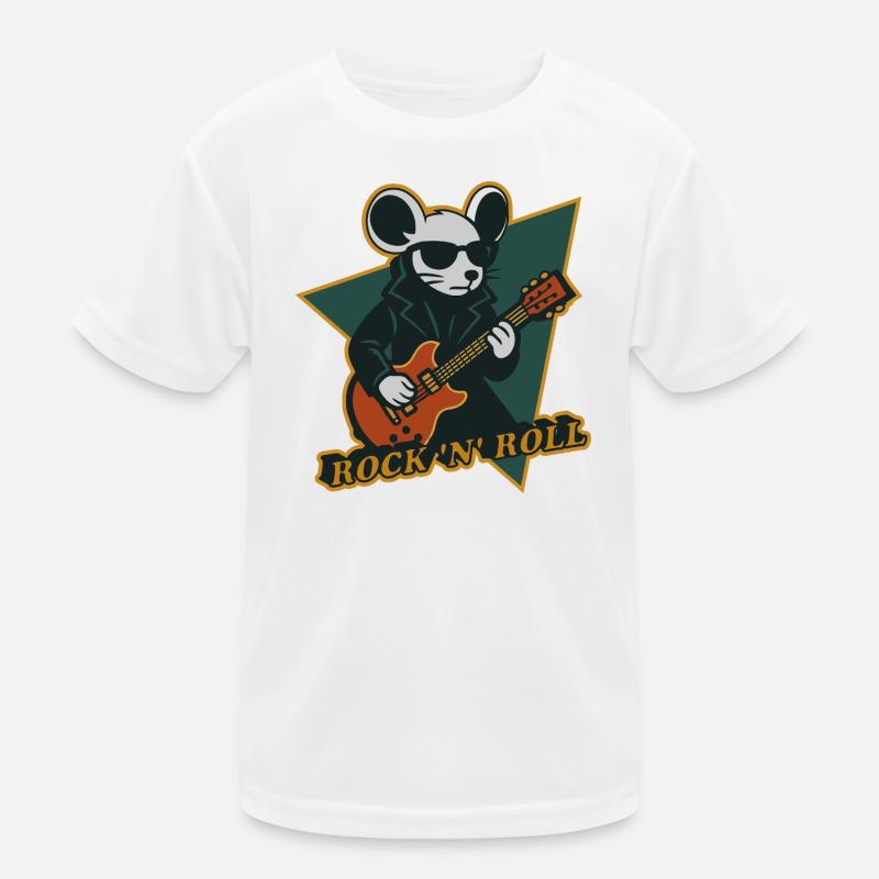 Mouse with Guitar Cool Cartoon - Kids Functional T-Shirt - white