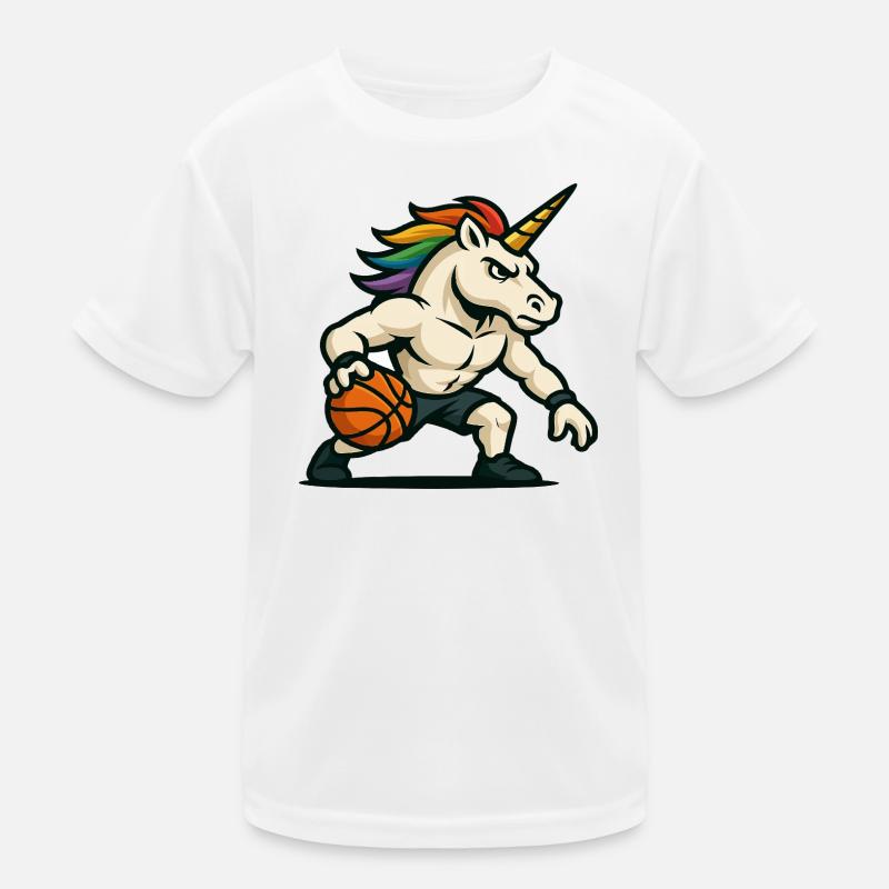Regenbogen-Einhorn-Dribbler Kinder Funktions-T-Shirt