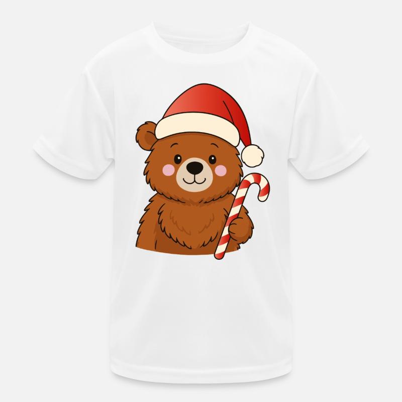 Petit ours de Noël mignon avec une canne d’orge d’orge T-shirt sport Enfant