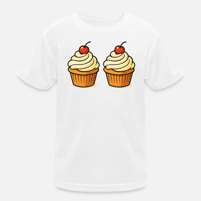 Doppelte Cupcake-Illustration mit Kirsche Kinder Funktions-T-Shirt