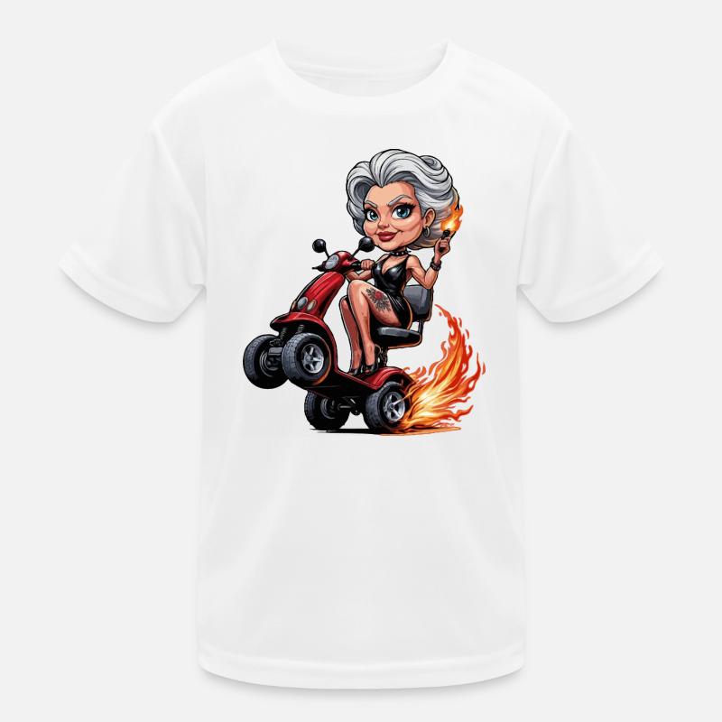 Granny on Flames mobility scooter Kids Functional T-Shirt