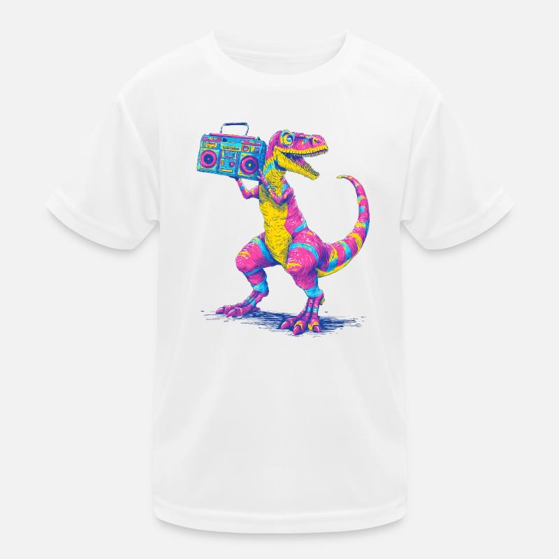 Un T-Rex avec un ghetto blaster dans un style néon des années 90 T-shirt sport Enfant