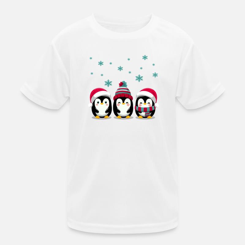 Three penguins with Christmas hats - Kids Functional T-Shirt - white