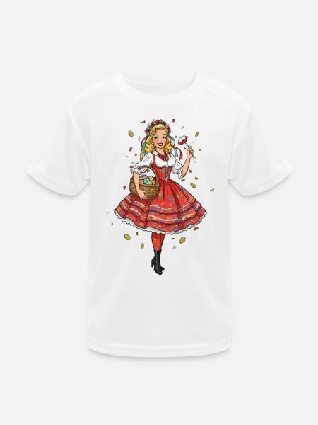 Traditional Poland Folklore Dress - Kids Functional T-Shirt - white - Front