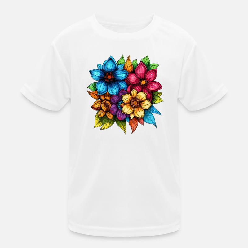 Bunter Blütenstrauß auf Schwarz Kinder Funktions-T-Shirt