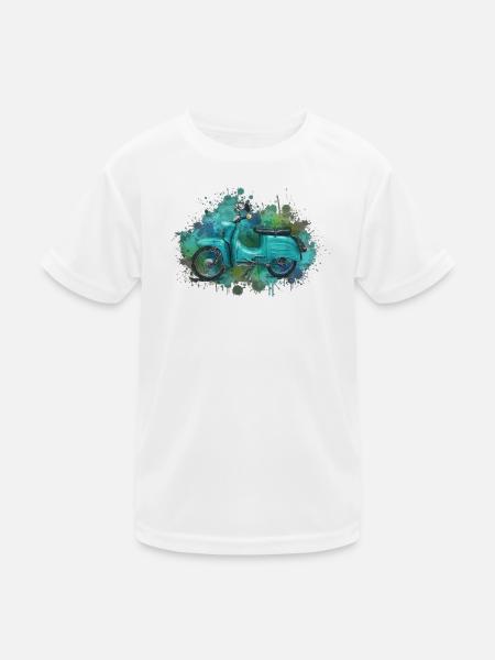 Grünes DDR Ost-Moped Schwalbe Aquarell – Retro - Kinder Funktions-T-Shirt - Weiß
