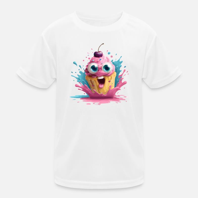 Kunterbunter Cupcake mit Gesicht Kinder Funktions-T-Shirt