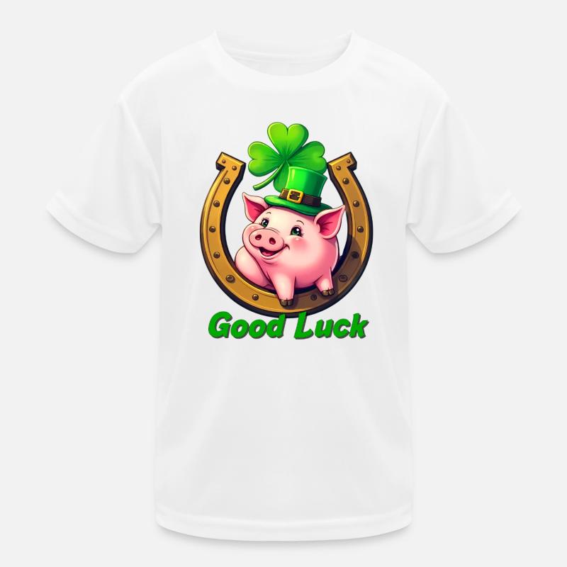 Glücks-Schwein mit Kleeblatt Kinder Funktions-T-Shirt