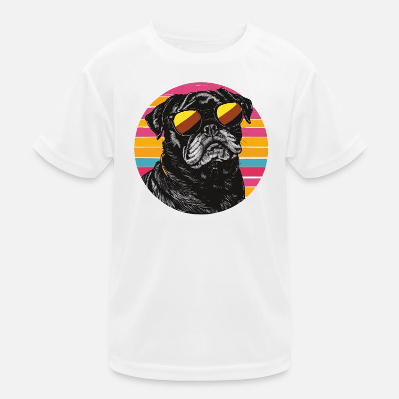 Pug Neon Retro Sunglasses Kids Functional T-Shirt