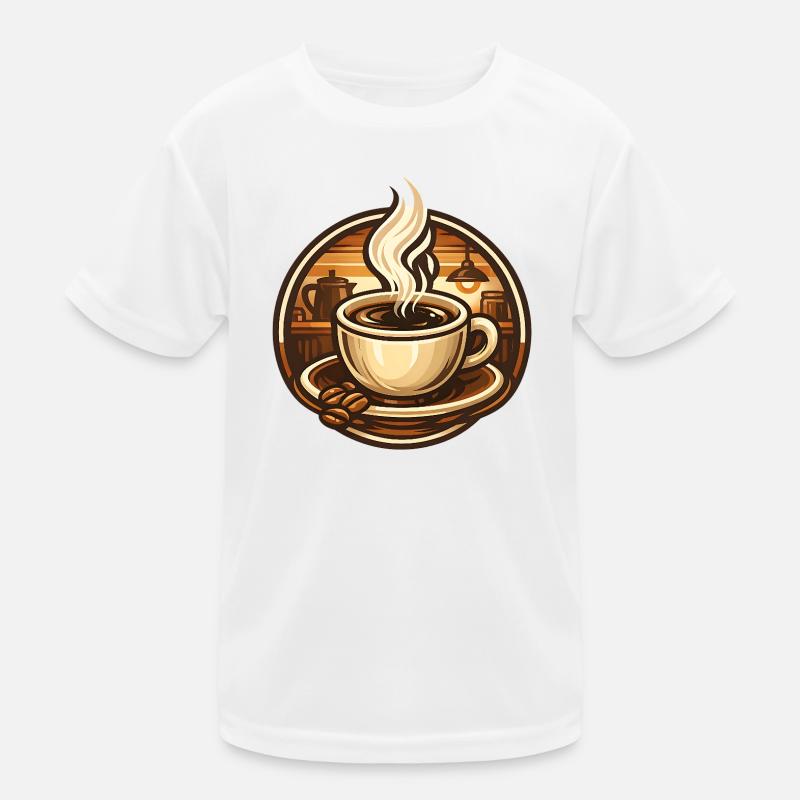 Coffee cup in a cozy cafe Kinder Funktions-T-Shirt