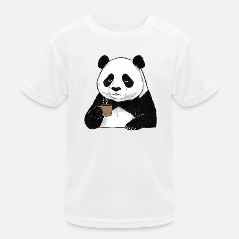 Tired panda coffee lover morning grouch Kids Functional T-Shirt
