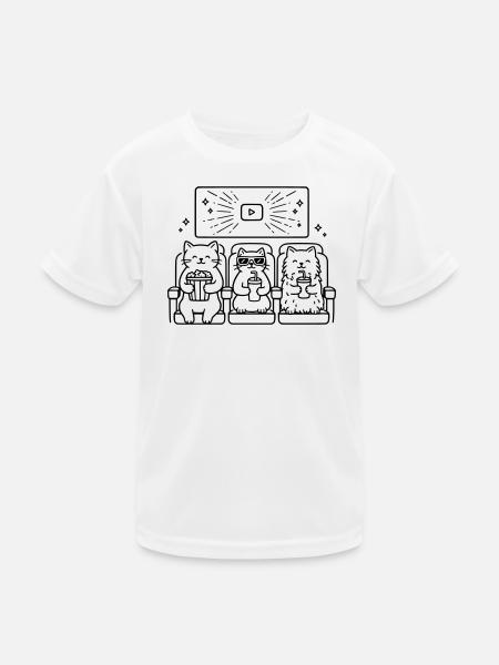 Katzen Kino Line Art - Kinder Funktions-T-Shirt - Weiß - Vorne