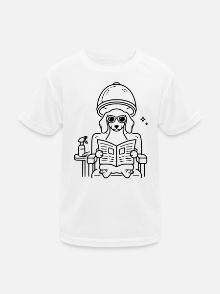Hund Dackel beim Frisör Minimalistisch Line Art - Kinder Funktions-T-Shirt - Weiß - Vorne