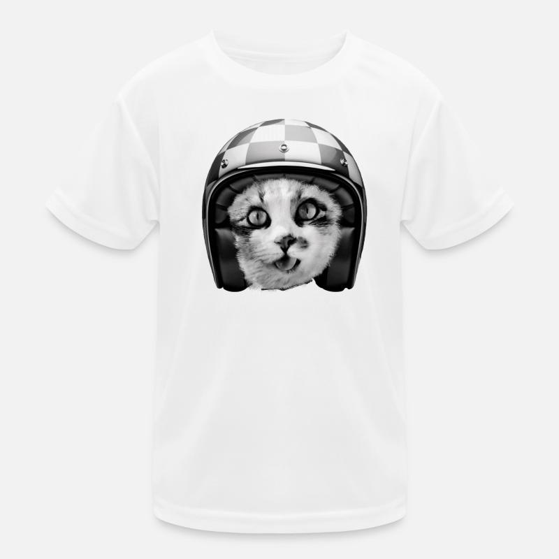 Biker Cat Racing Helmet - Funny Pet Humor Kids Functional T-Shirt