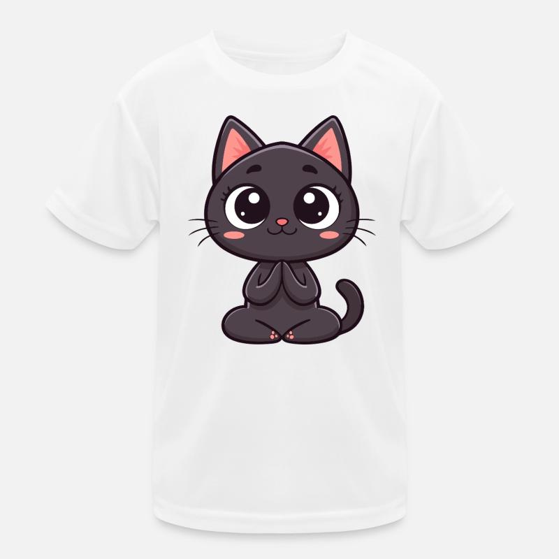 Chat noir mignon en prière T-shirt sport Enfant