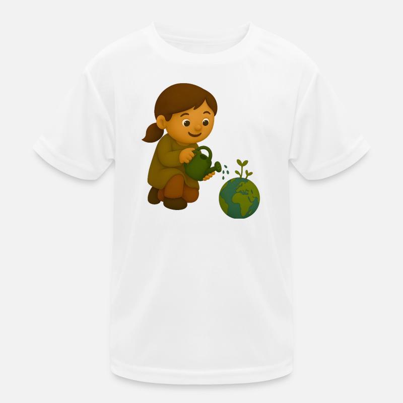 Little environmentalist pouring globe Kids Functional T-Shirt