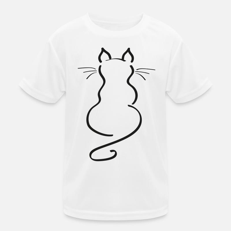 Cat Minimalist Line Back Plain Thick Kids Functional T-Shirt