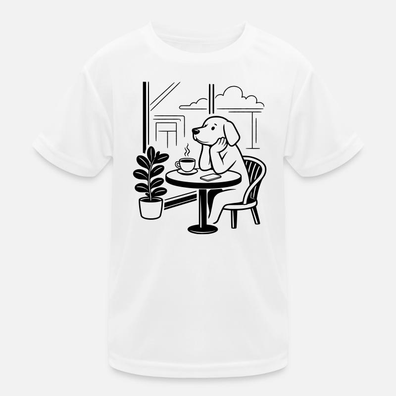 Hund im Café Kinder Funktions-T-Shirt