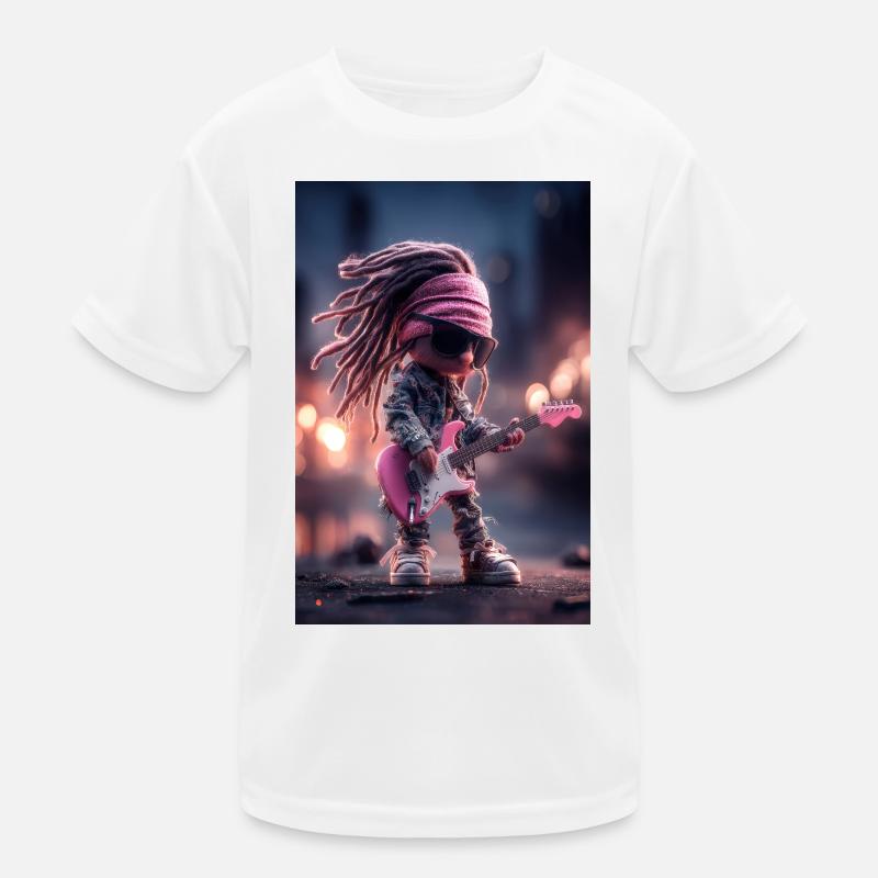 Dreadlock Doll Rocker auf rosa Gitarre Kinder Funktions-T-Shirt