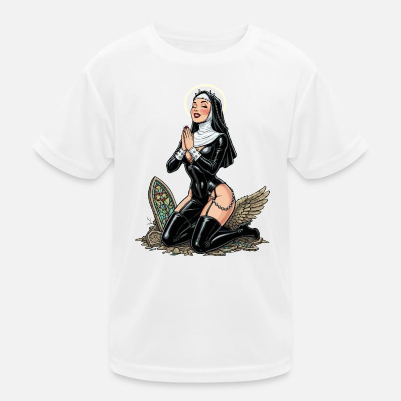 Holy nun on knees Kids Functional T-Shirt