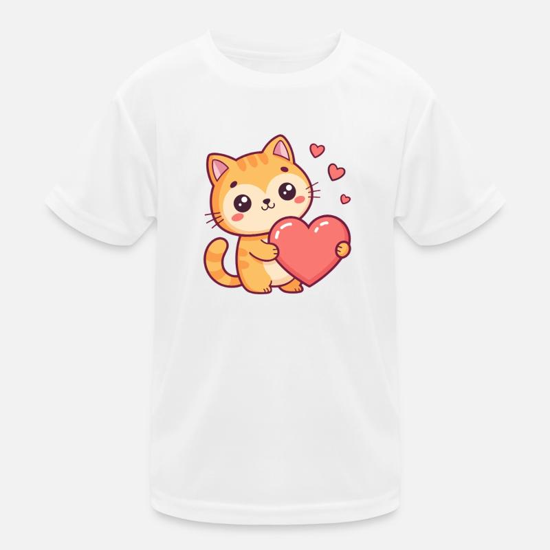Süße Katze hält ein Herz Kinder Funktions-T-Shirt