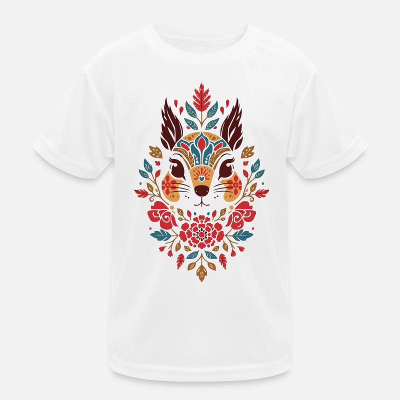 Blumen Eichhörnchen Kopf Folk-Art Kinder Funktions-T-Shirt