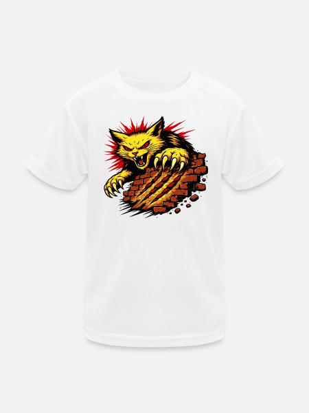 Angry Cat Claw Smash Power Illustration - Kids Functional T-Shirt - white - Front