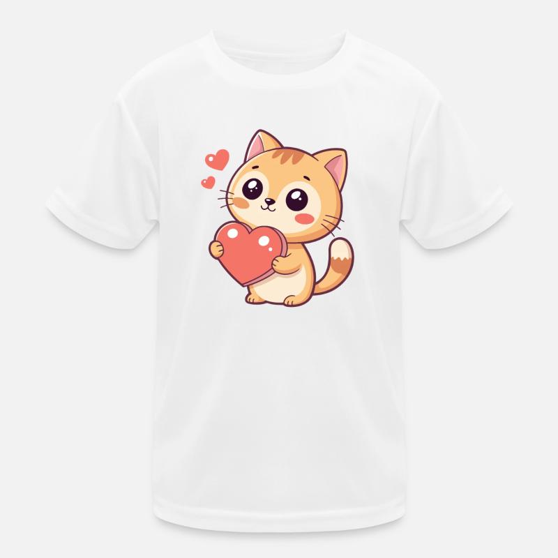 Kuscheliges Kätzchen mit rotem Herzen Kinder Funktions-T-Shirt