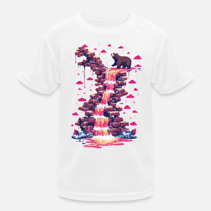 Pinker Wasserfall mit Bärenlicht Kinder Funktions-T-Shirt