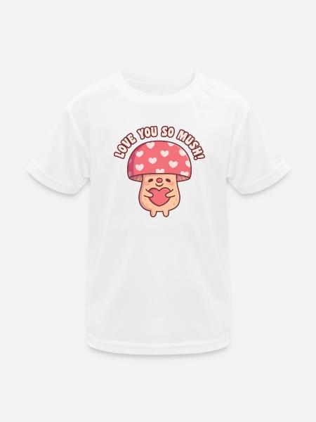 Cute Mushroom Hugging Heart Love You So Mush Pun - Kids Functional T-Shirt - white - Front
