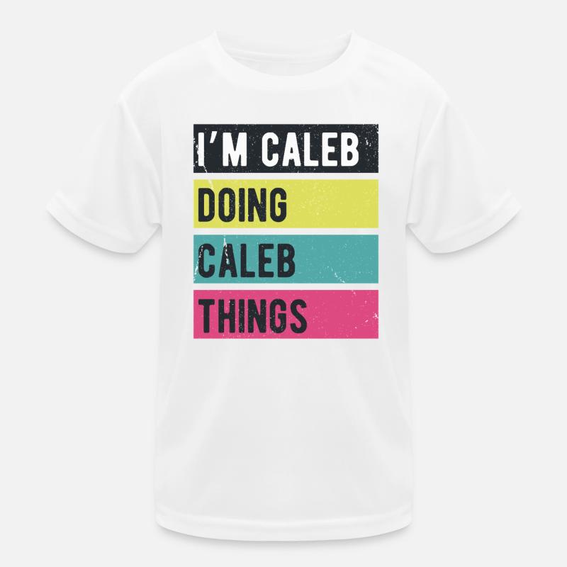 Ich bin Caleb und mache Caleb-Dinge in Retro-Farben Kinder Funktions-T-Shirt