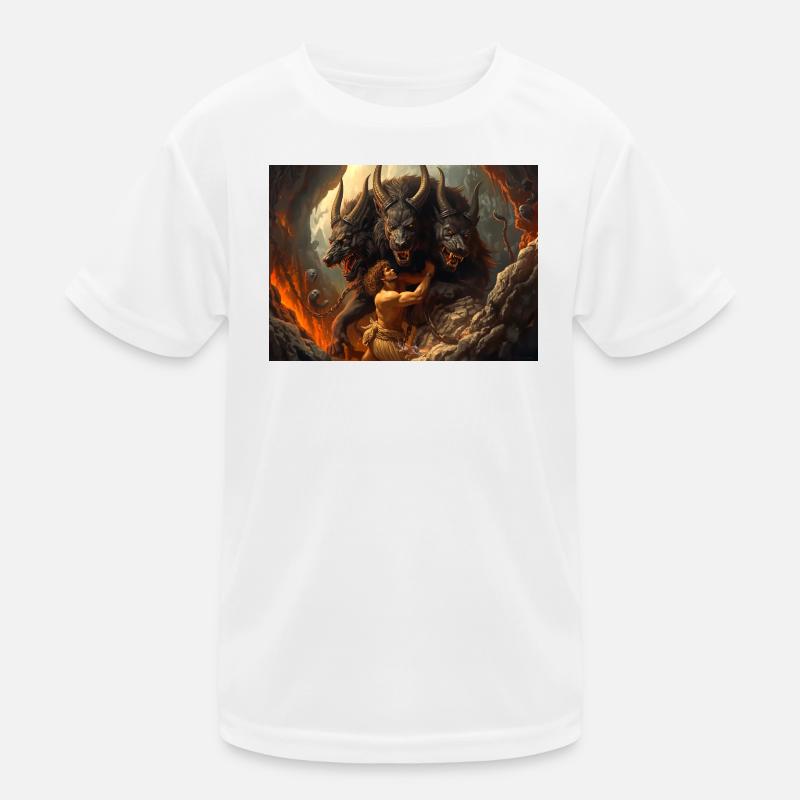 Herakles bringt Cerberus aus der Unterwelt Kinder Funktions-T-Shirt