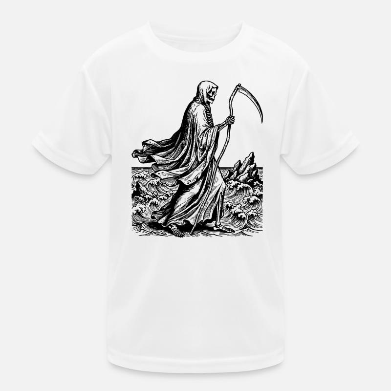 Sensenmann mit Sense am Meer Kinder Funktions-T-Shirt