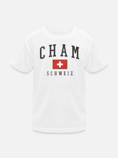 Cham Schweiz Flaggenstil - Kinder Funktions-T-Shirt - Weiß - Vorne