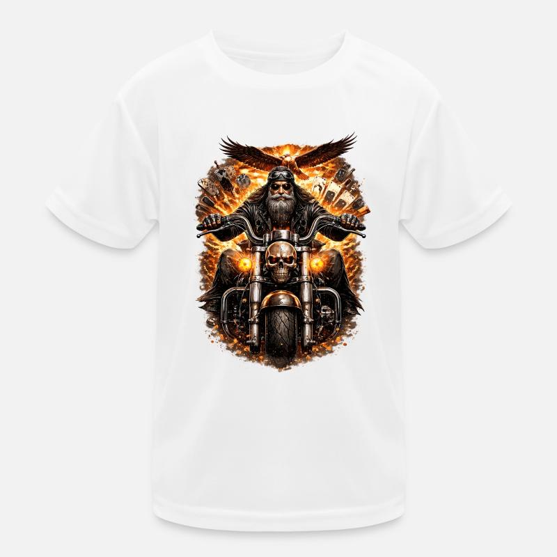 Flaming Skull Biker - Kids Functional T-Shirt - white